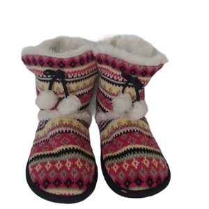 Sox-Tab Pattern Knit Pull-On Slippers Pink Size 7